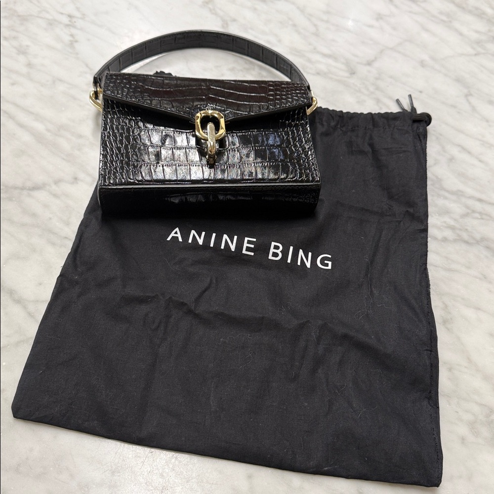 Anine Bing Colette Black Croc Embossed Mini Bag - Picture 7 of 11